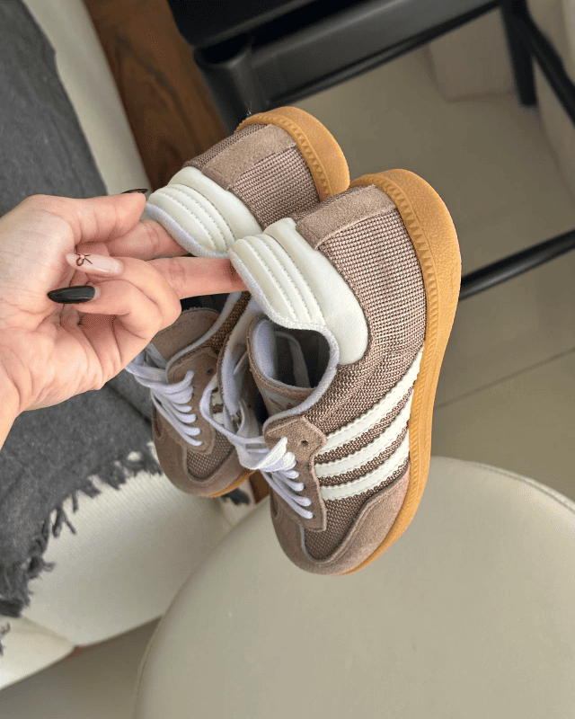 Tênis Adidas Samba Cardboard Nude Feminino em Couro Camurça e Knit